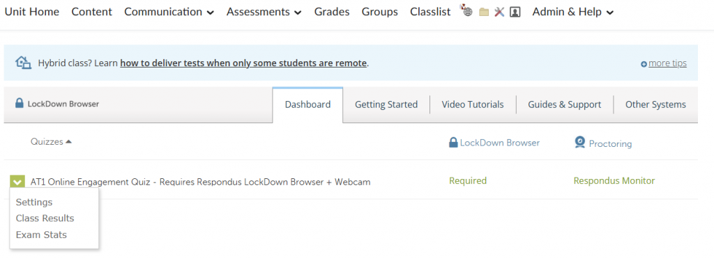 Respondus LockDown Browser and Monitor appearing in a MyLO unit